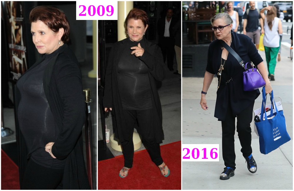 Carrie Fisher`s weight loss - before and after Carrie Fisher`s height, weight and age