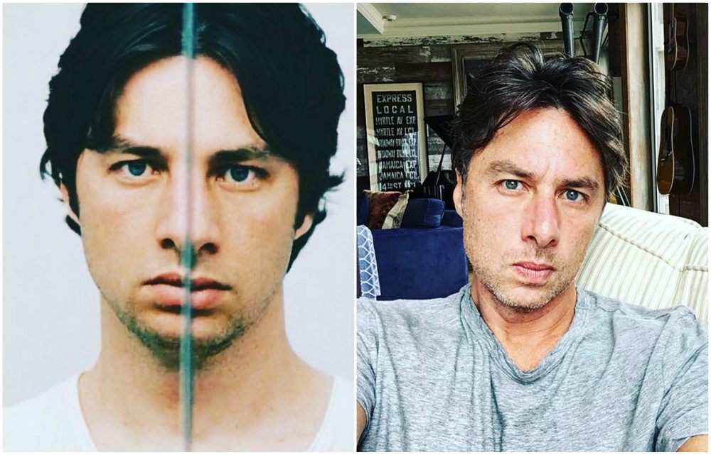 Zach Braff`s eyes color: blue, hair color: dark brown Zach Braff`s eyes and hair color