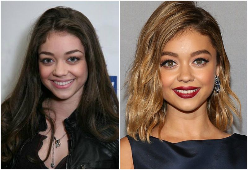 Sarah Hyland`s eyes color - green and hair color - dark brown Sarah Hyland`s eyes and hair color