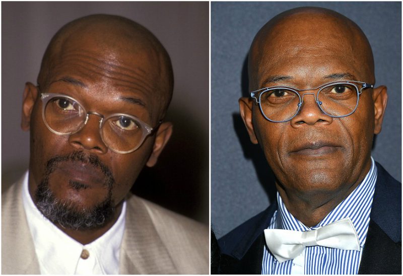 Samuel L. Jackson`s eyes color - dark brown and hair - bald Samuel L. Jackson`s eyes and hair color