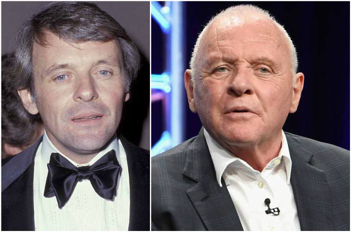 Sir Anthony Hopkins' eyes color - blue and hair color Salt and Pepper Sir Anthony Hopkins' eyes and hair color