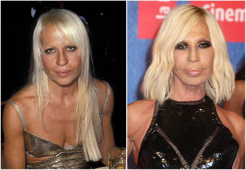 Donatella Versace's eyes color - light brown and hair color - blonde Donatella Versace's eyes and hair color