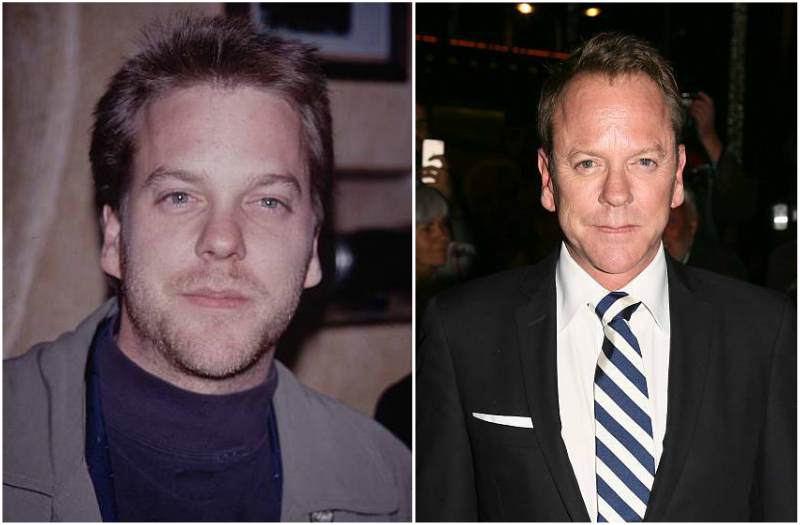 Kiefer Sutherland's eyes color - blue and hair color - light brown Kiefer Sutherland's eyes and hair color