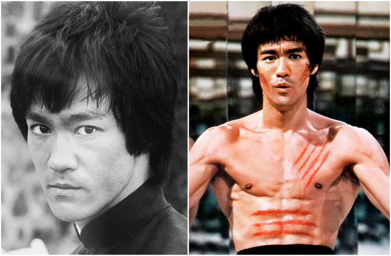 Bruce Lee's eyes color - dark brow and hair color - black Bruce Lee's eyes and hair color