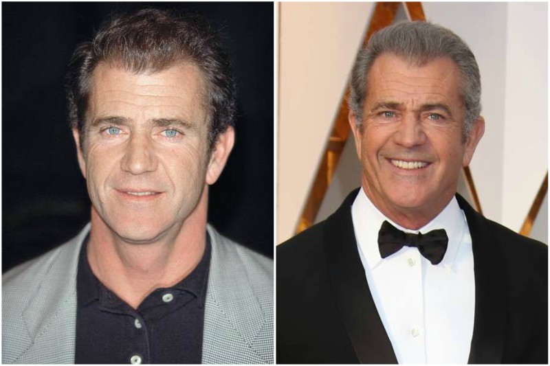 Mel Gibson's eyes color - blue and hair color- dark brown Mel Gibson's eyes and hair color