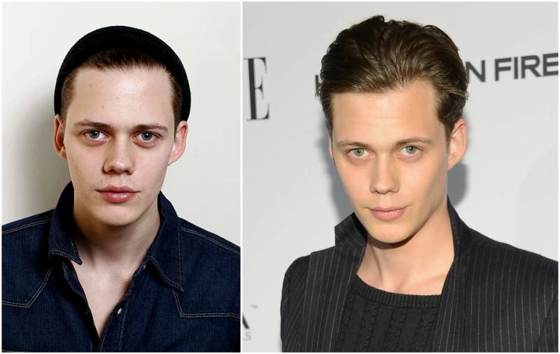 Bill Skarsgard's eyes color - green and hair color - dark brown Bill Skarsgard's eyes and hair color