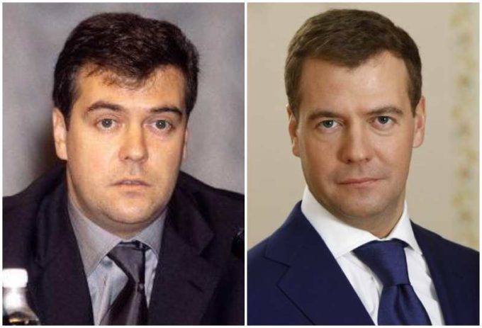 Dmitry Medvedev's eyes color - blue and hair color - dark brown Dmitry Medvedev's eyes and hair color